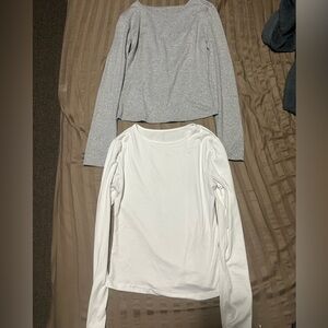 Women Gray and White Long Sleeve Tops